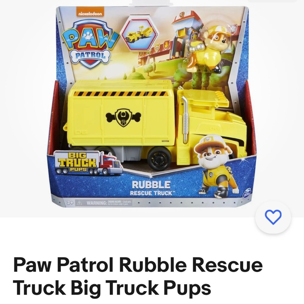 COPY - Paw patrol rubble rescue truck. Big truck pups.  New in box.